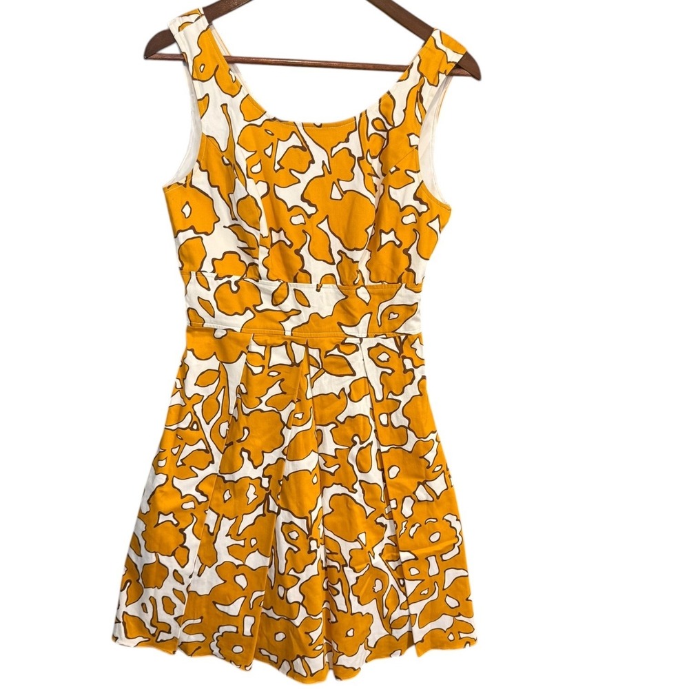 OC by OC Yellow White Abstract Fit Flare Dress‎ Sleeveless Size 4 Retro 60s Vibe